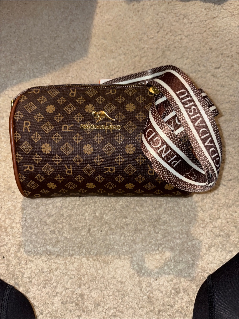 Brown Monogram Crossbody Bag with Branded Strap